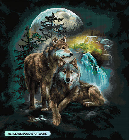 Diamond Painting Lookout Wolves 27.6" x 29.9" (69.9cm x 75.9cm) / Square with 55 Colors including 2 ABs and 3 Fairy Dust Diamonds / 85,705