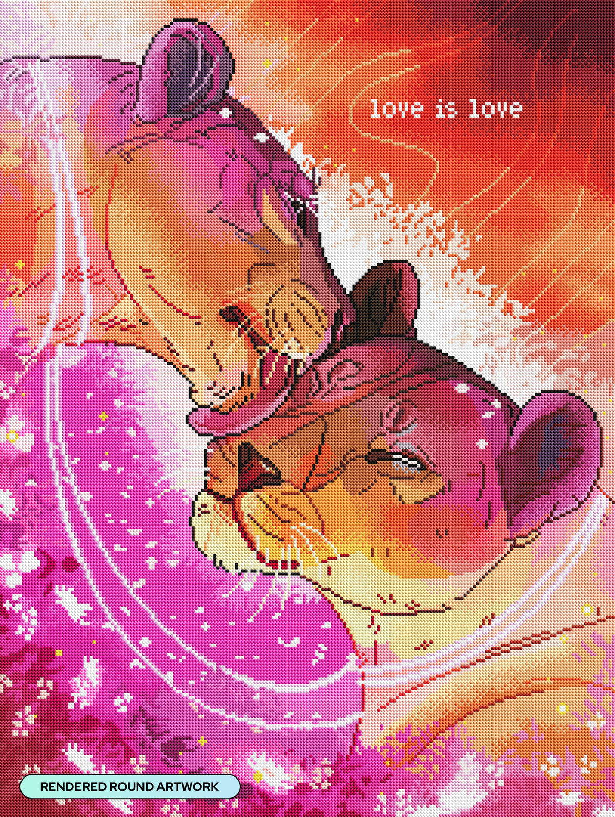 Diamond Painting Love Is Love Lionesses 22" x 29" (55.8cm x 74cm) / Round With 60 Colors Including 2 ABs, 1 Iridescent Diamond, and 1 Fairy Dust Diamond / 52,536