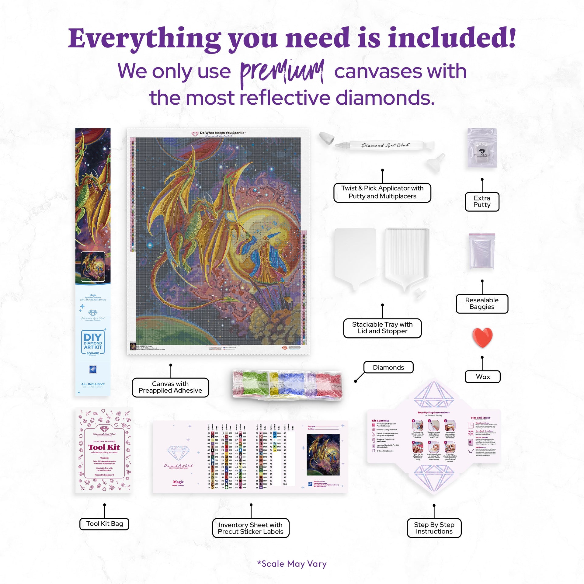 Diamond Painting Magic 27.6" x 34.7" (69.9cm x 87.9cm) / Square with 74 Colors including 2 ABs and 3 Fairy Dust Diamonds / 98,966