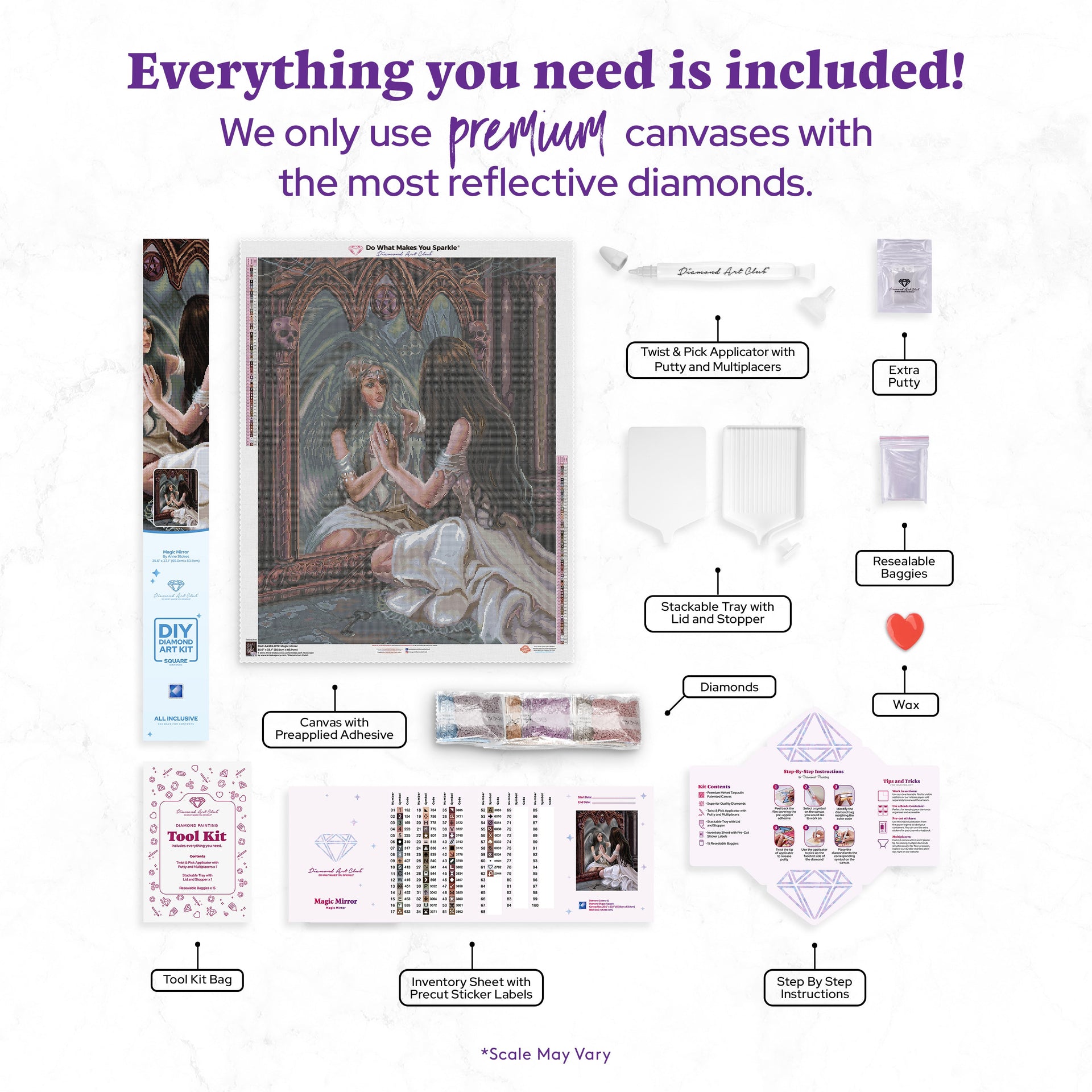 Diamond Painting Magic Mirror 25.6" x 33.1" (65cm x 83.9cm) / Square with 62 Colors including 1 AB and 2 Fairy Dust Diamonds / 87,957