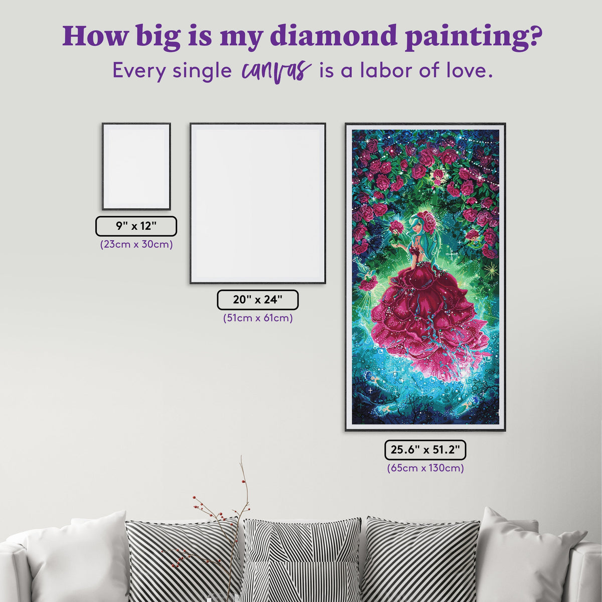 Diamond Painting Magic Roses 25.6" x 51.2" (65cm x 130cm) / Square With 62 Colors Including 3 ABs and 2 Fairy Dust Diamonds and 1 Special Diamonds / 135,946