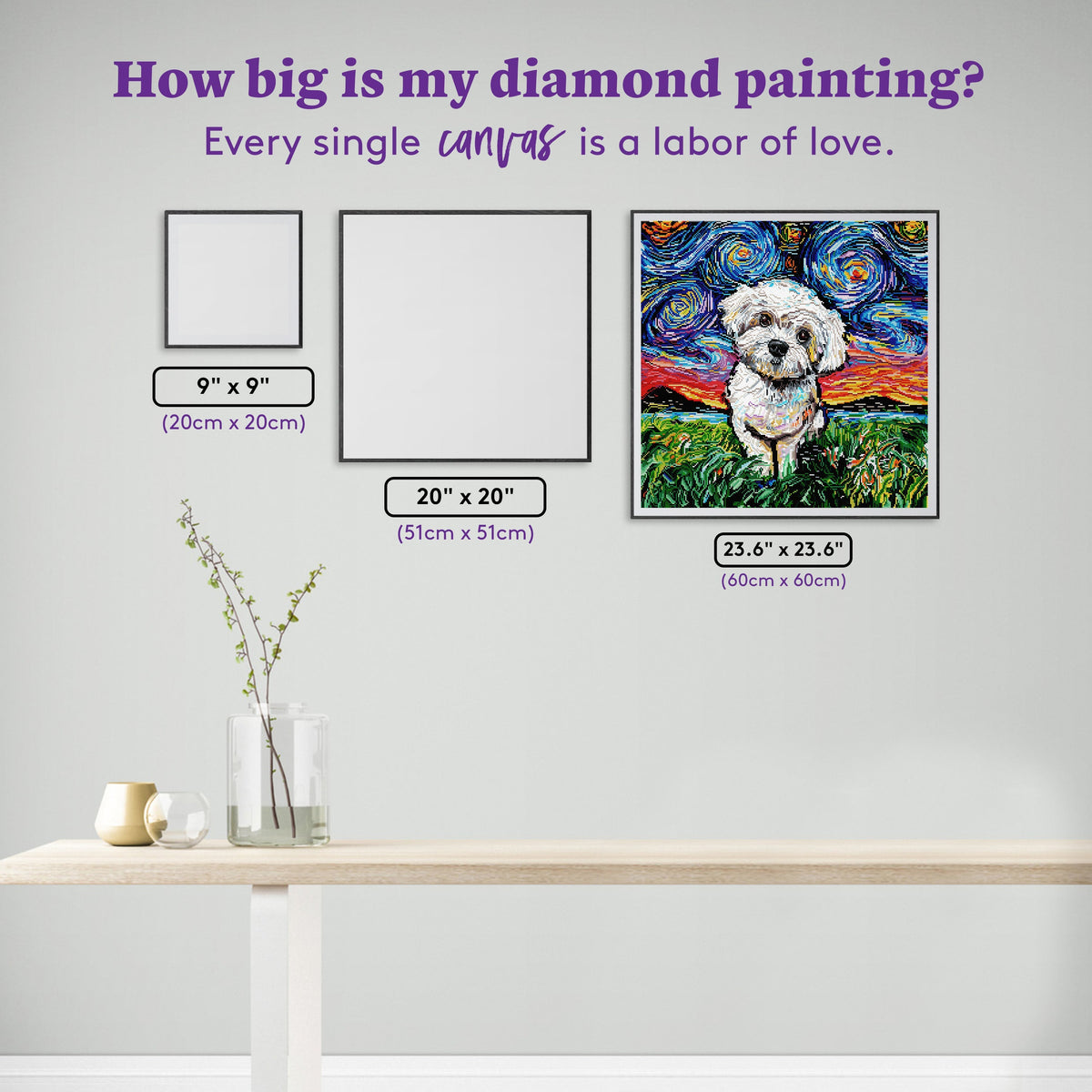 Diamond Painting Maltipoo Night 23.6" x 23.6" (60cm x 60cm) / Square with 59 Colors including 3 ABs and 1 Fairy Dust Diamonds / 57,600