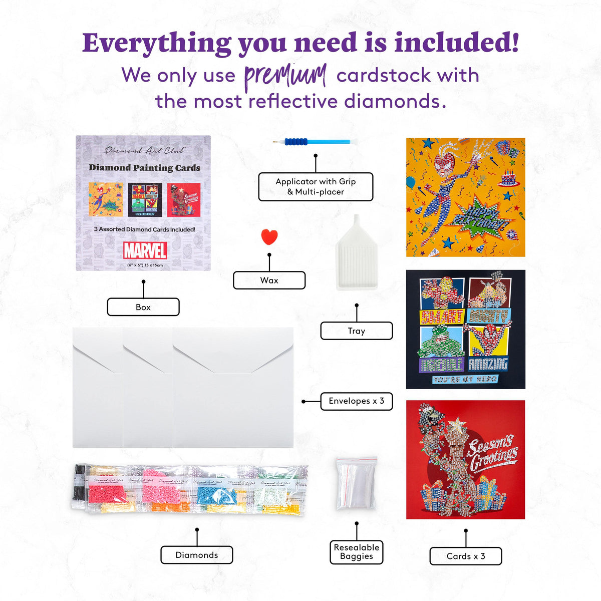 Diamond Painting Marvel™ DIY Cards (3-Pack) 5.9" x 5.9" (15cm x 15cm) / Round