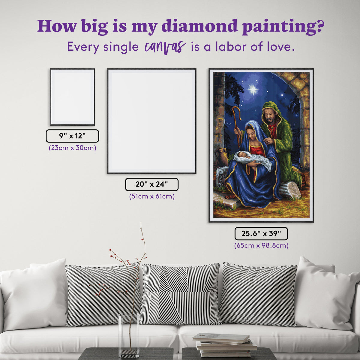 Diamond Painting Mary and Joseph 25.6" x 39" (65cm x 98.8cm) / Square with 65 Colors including 1 AB and 2 Fairy Dust Diamonds and 1 Iridescent Diamond / 103,617