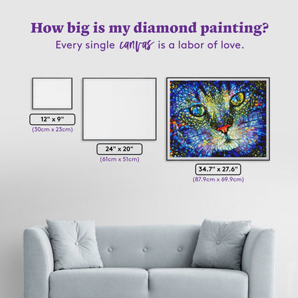 Diamond Painting Max the Stained Glass Cat 34.7" x 27.6" (87.9cm x 69.9cm) / Square with 60 Colors including 3 ABs and 3 Fairy Dust Diamonds / 99,193