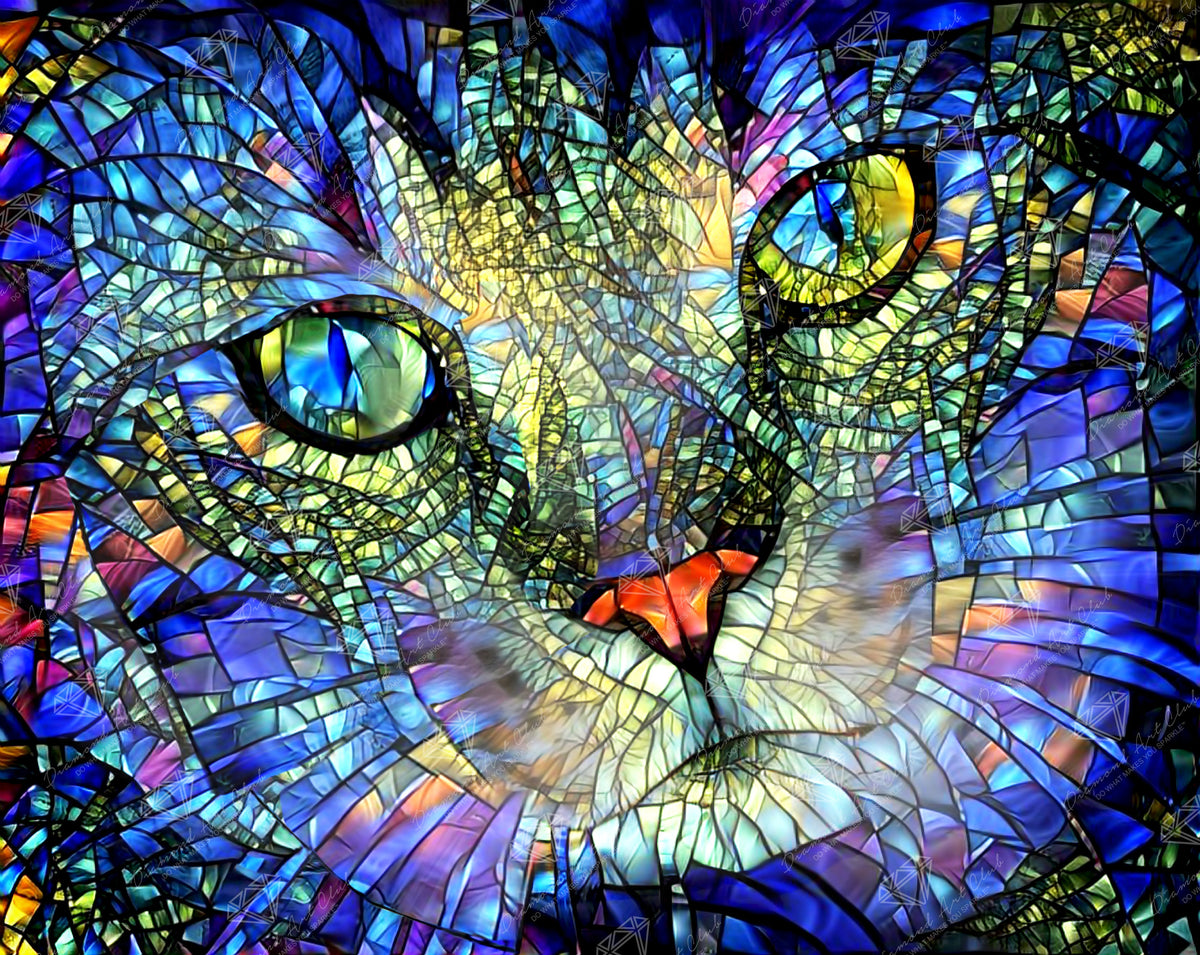 Diamond Painting Max the Stained Glass Cat 34.7" x 27.6" (87.9cm x 69.9cm) / Square with 60 Colors including 3 ABs and 3 Fairy Dust Diamonds / 99,193