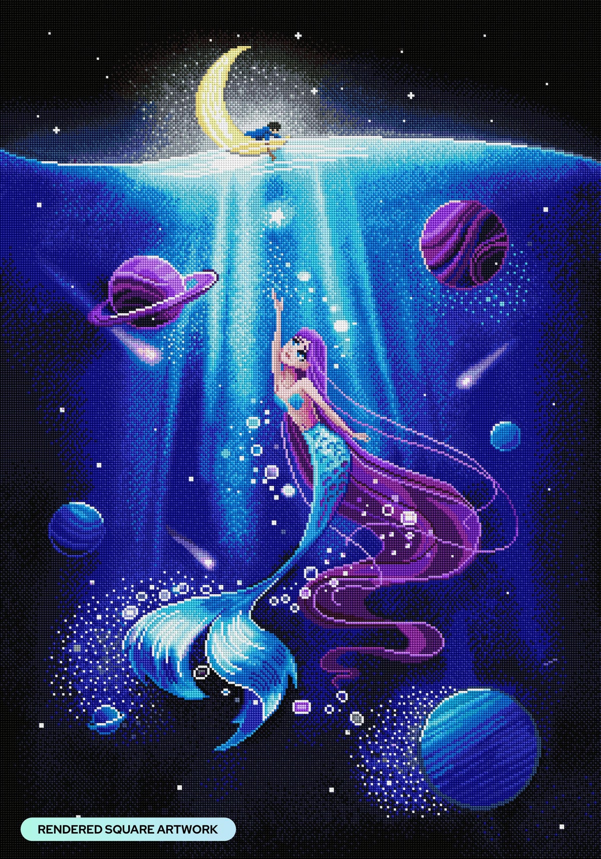 Diamond Painting Mermaid in a Cosmic Sea 25.6" x 36.6" (65cm x 93cm) / Square with 52 Colors including 3 ABs and 1 Fairy Dust Diamonds / 97,353