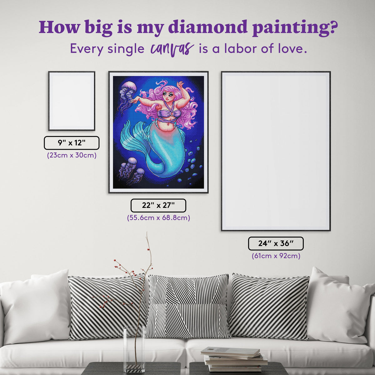 Diamond Painting Mermaid with Jellyfish 22" x 27" (55.6cm x 68.8cm) / Round with 43 Colors including 2 ABs and 3 Fairy Dust Diamonds / 50,500