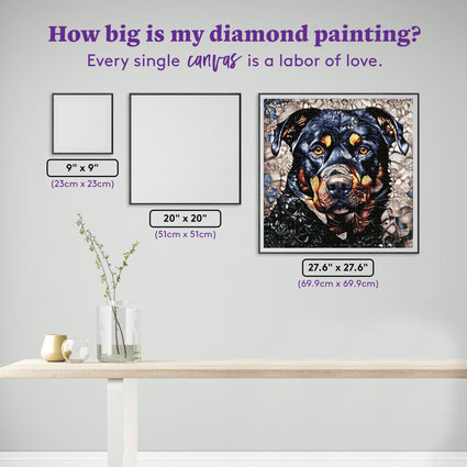 Diamond Painting Mesha the Rottweiler 27.6" x 27.6" (69.9cm x 69.9cm) / Square with 34 Colors including 2 ABs and 2 Fairy Dust Diamonds / 78,961