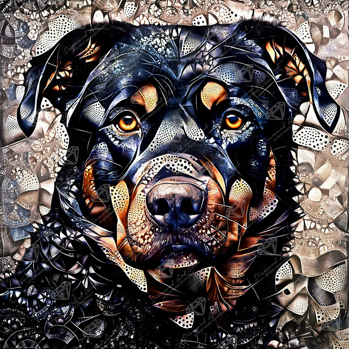 Diamond Painting Mesha the Rottweiler 27.6" x 27.6" (69.9cm x 69.9cm) / Square with 34 Colors including 2 ABs and 2 Fairy Dust Diamonds / 78,961