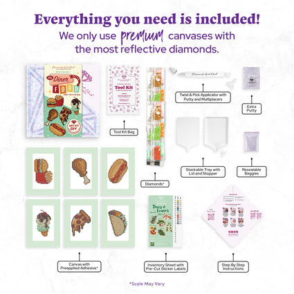 Diamond Painting Mini Dazzles™ - 50s Diner Food 4" x 6" (10.2cm x 15.2cm) / Square With 23 Colors Including 2 ABs and 1 Iridescent Diamond and 20 Fairy Dust Diamonds / 3,156