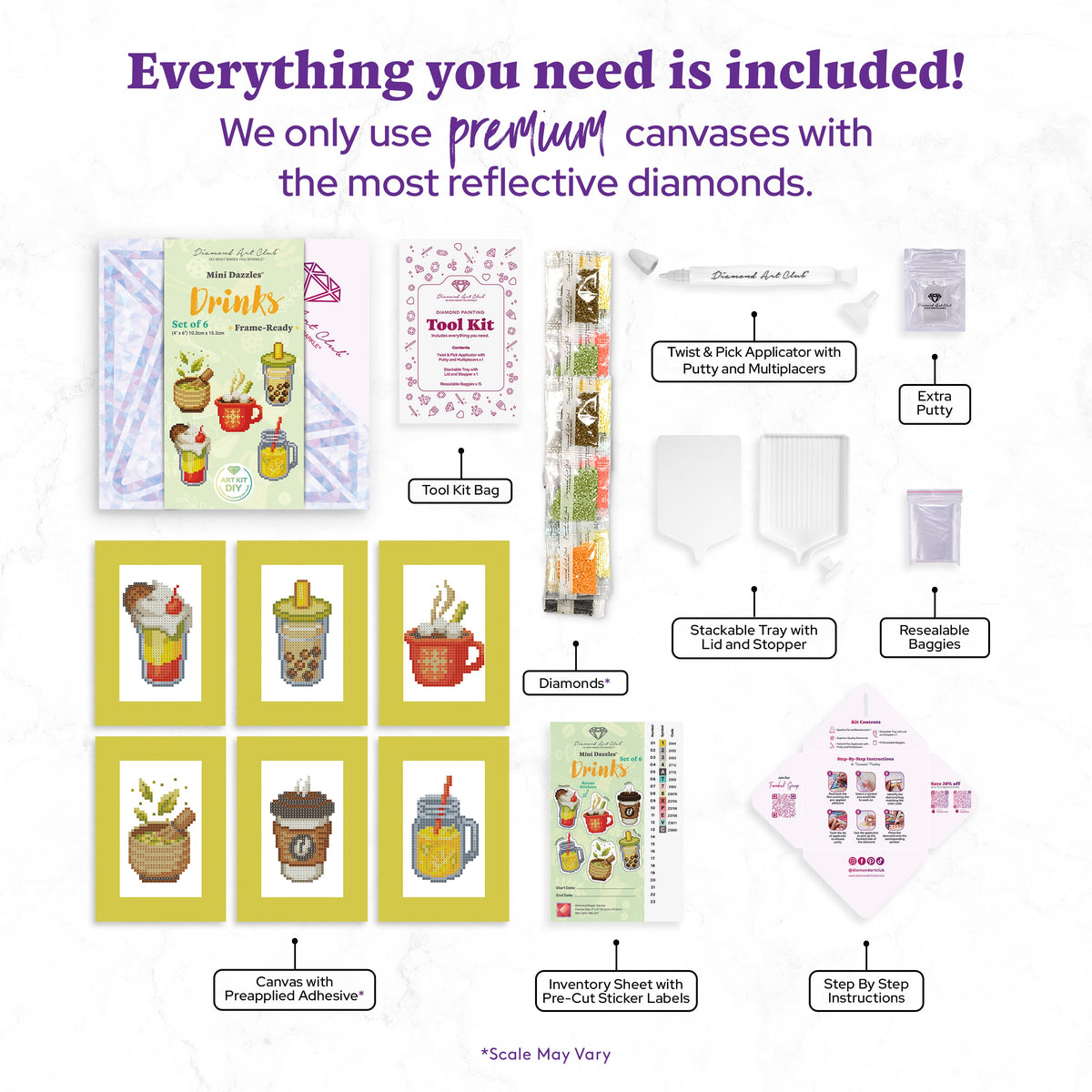 Diamond Painting Mini Dazzles™ - Drinks 4" x 6" (10.2cm x 15.2cm) / Square With 20 Colors Including 20 Fairy Dust Diamonds / 3,916