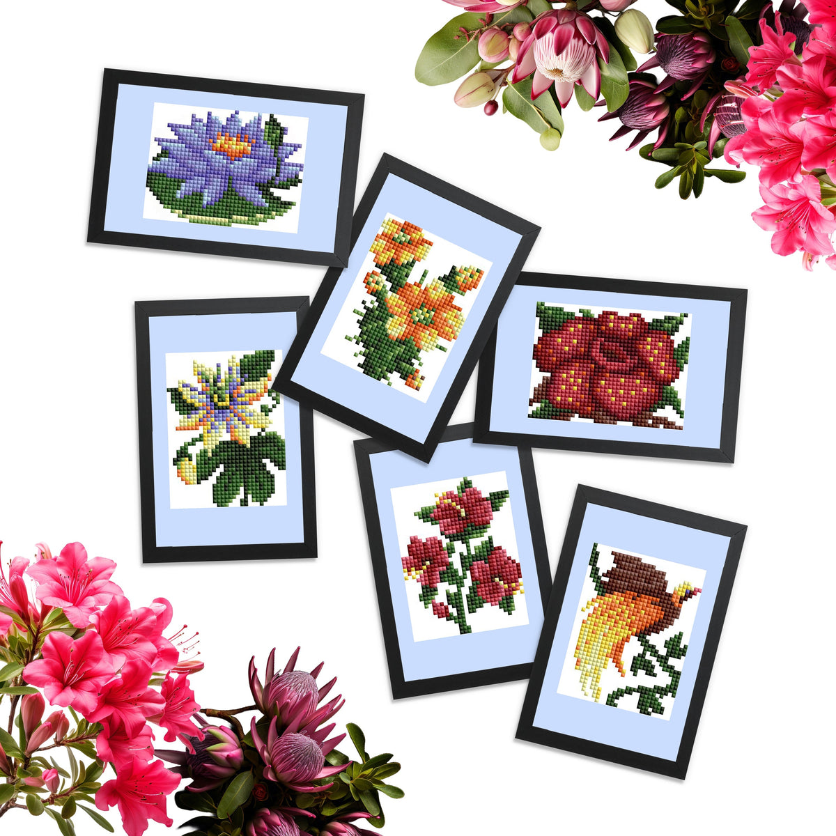 Diamond Painting Mini Dazzles - Exotic Flower Set 3x4"(7.6cm"x10.2cm) / Square With 22 Colors Including 1 AB and 21 Fairy Dust Diamonds / 4,823