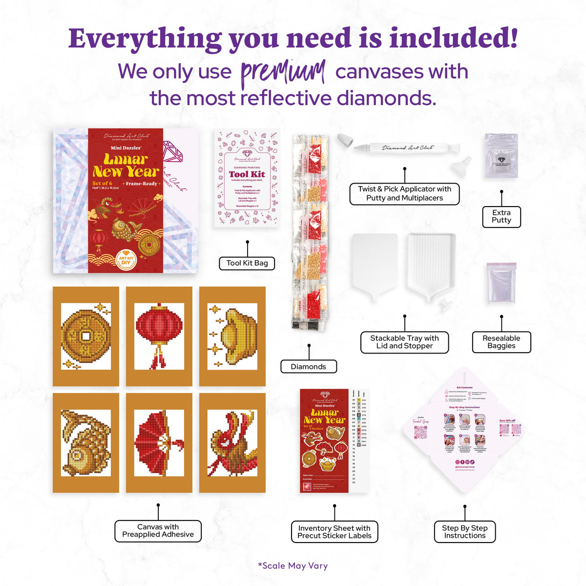 Diamond Painting Mini Dazzles™ - Lunar New Year 4" x 6" (10.2cm x 15.2cm) / Square With 10 Colors Including 10 Fairy Dust Diamonds / 3,983