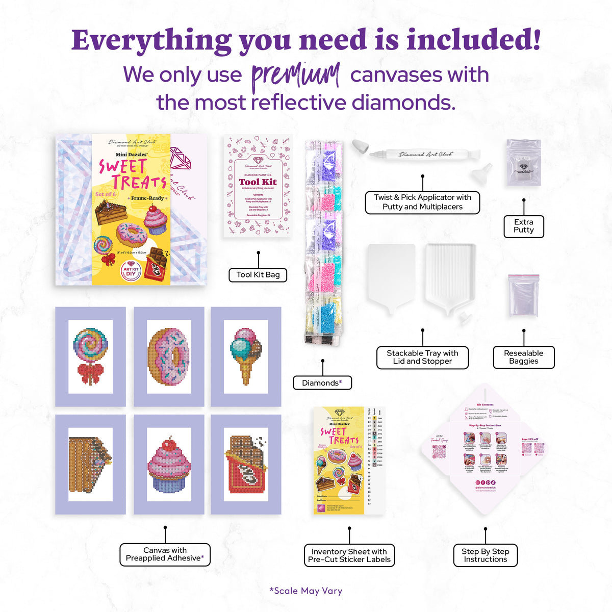 Diamond Painting Mini Dazzles™ - Sweet Treats 4" x 6" (10.2cm x 15.2cm) / Square With 20 Colors Including 2 ABs and 18 Fairy Dust Diamonds / 4,648