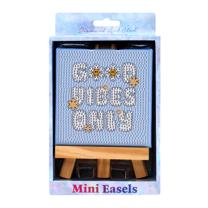 Diamond Painting Mini Easels - Good Vibes Only 3.9" x 3.9" (10cm x 10cm) / Round with 4 Colors including 2 ABs and 1 Fairy Dust Diamond / 1,219