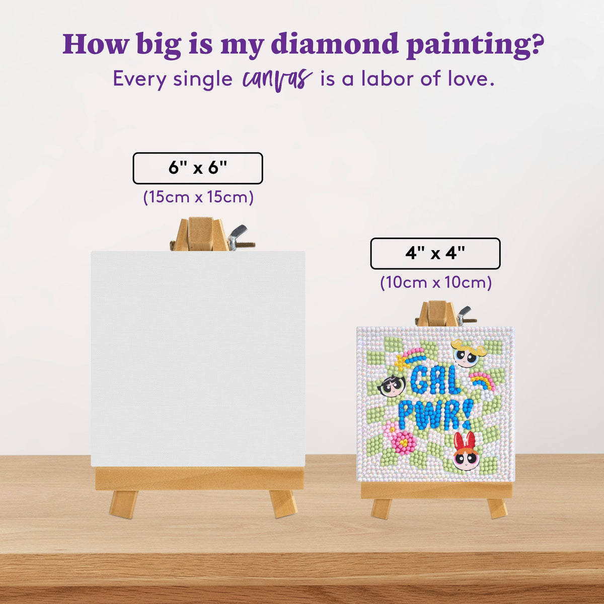 Diamond Painting Mini Easels - GRL PWR! (Powerpuff Girls™) 3.9" x 3.9" (10cm x 10cm) / Round with 7 Colors including 2 ABs / 1,159