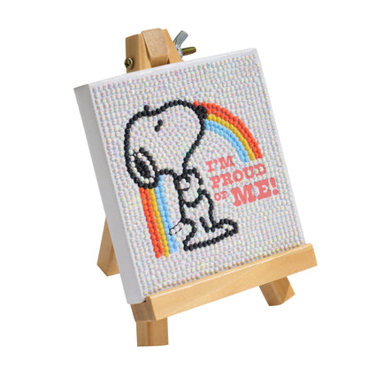 Diamond Painting Mini Easels - I'm Proud of Me (Snoopy™) 3.9" x 3.9" (10cm x 10cm) / Round with 5 Colors including 1 AB and 1 Fairy Dust Diamond / 1,225