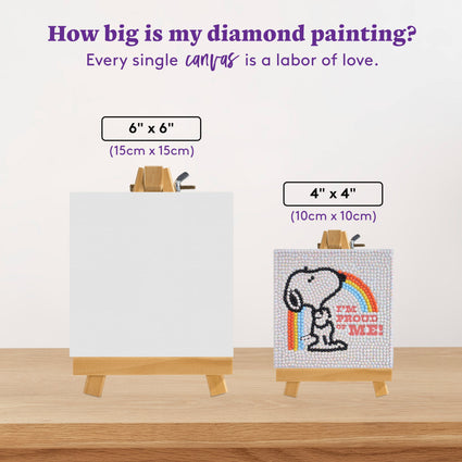 Diamond Painting Mini Easels - I'm Proud of Me (Snoopy™) 3.9" x 3.9" (10cm x 10cm) / Round with 5 Colors including 1 AB and 1 Fairy Dust Diamond / 1,225