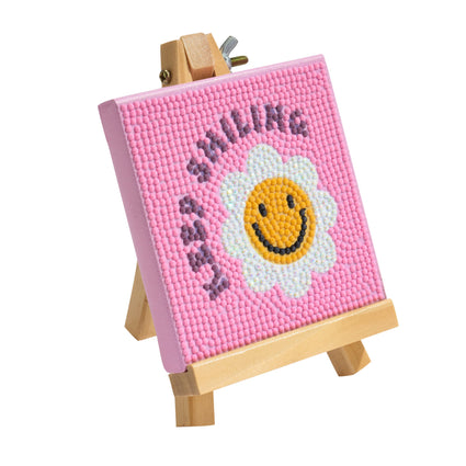 Diamond Painting Mini Easels - Keep Smiling 3.9" x 3.9" (10cm x 10cm) / Round with 5 Colors including 1 AB and 2 Fairy Dust Diamonds / 1,213