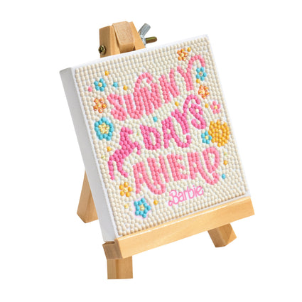 Diamond Painting Mini Easels - Sunny Days Ahead (Barbie™) 3.9" x 3.9" (10cm x 10cm) / Round with 7 Colors including 2 ABs and 2 Fairy Dust Diamonds / 1,235