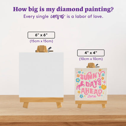 Diamond Painting Mini Easels - Sunny Days Ahead (Barbie™) 3.9" x 3.9" (10cm x 10cm) / Round with 7 Colors including 2 ABs and 2 Fairy Dust Diamonds / 1,235