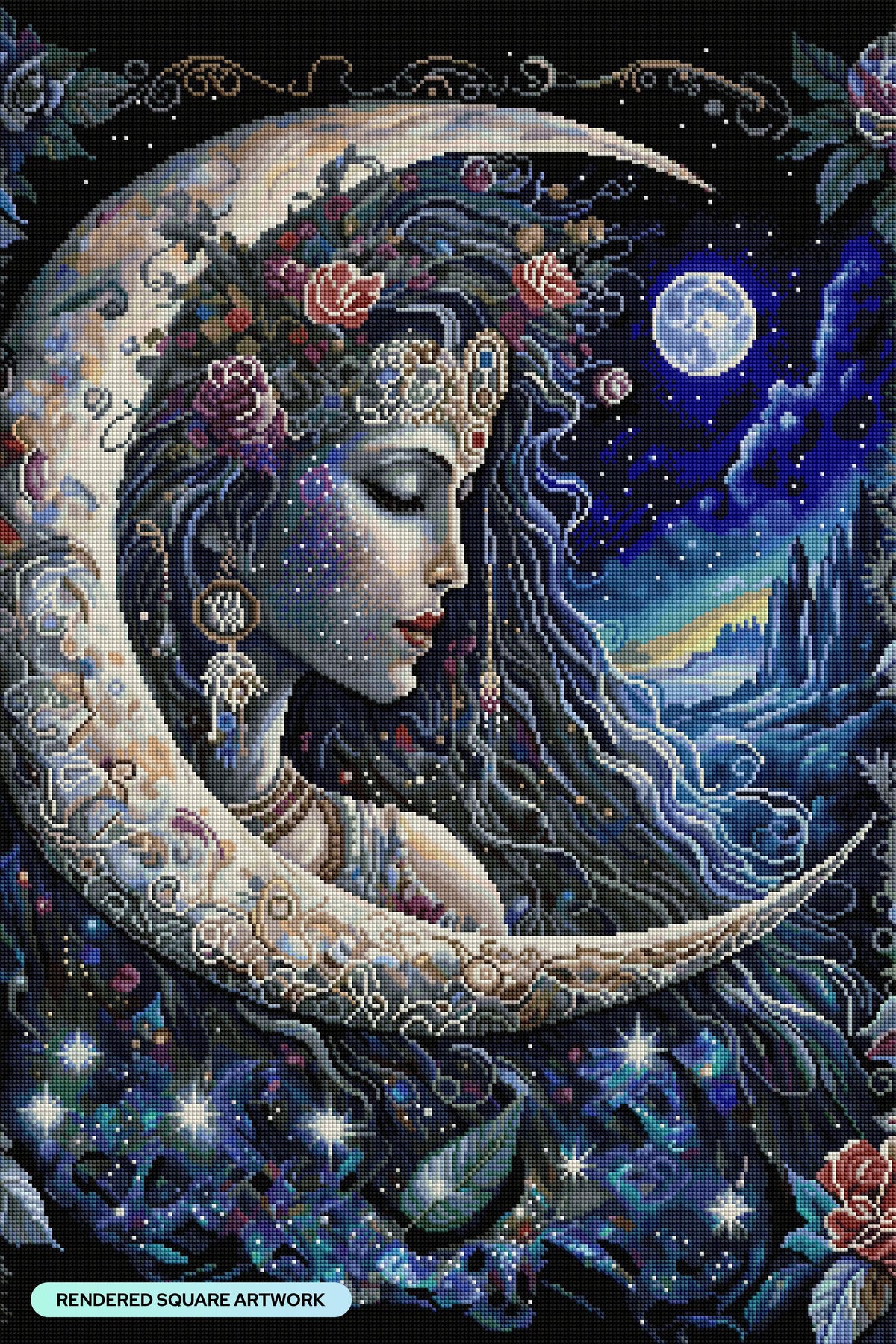 Diamond Painting Moon Goddess 22" x 33" (55.8cm x 83.7cm) / Square with 68 Colors including 4 ABs and 1 Fairy Dust Diamonds / 75,264