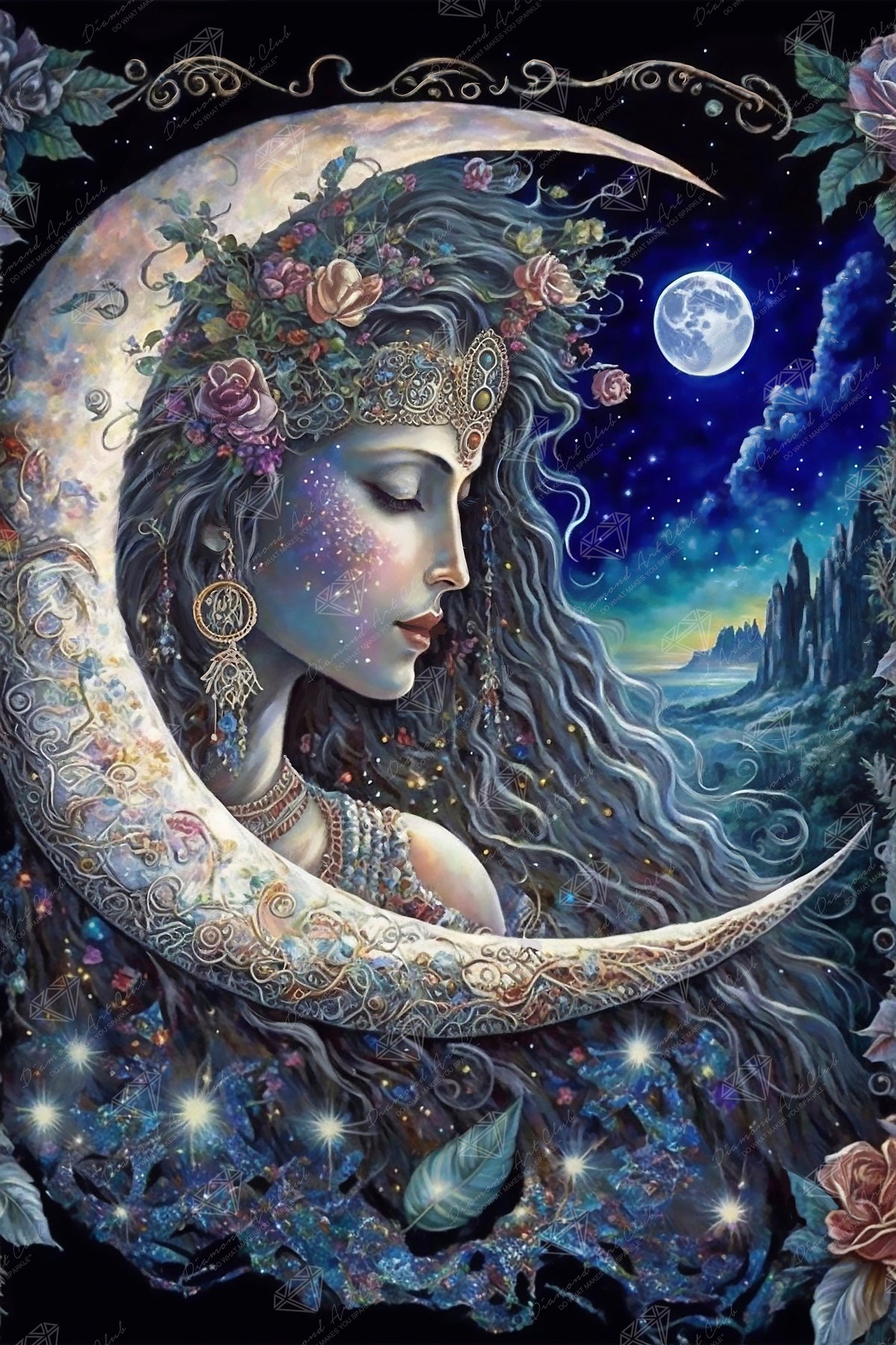 Diamond Painting Moon Goddess 22" x 33" (55.8cm x 83.7cm) / Square with 71 Colors including 4 ABs and 1 Fairy Dust Diamonds / 75,264