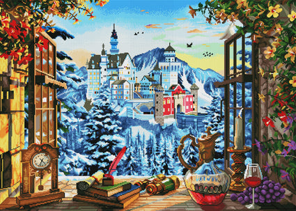 Diamond Painting Mountain Castle 38.6" x 27.6″ (98cm x 70cm) / Square with 56 Colors including 2 ABs / 107,476