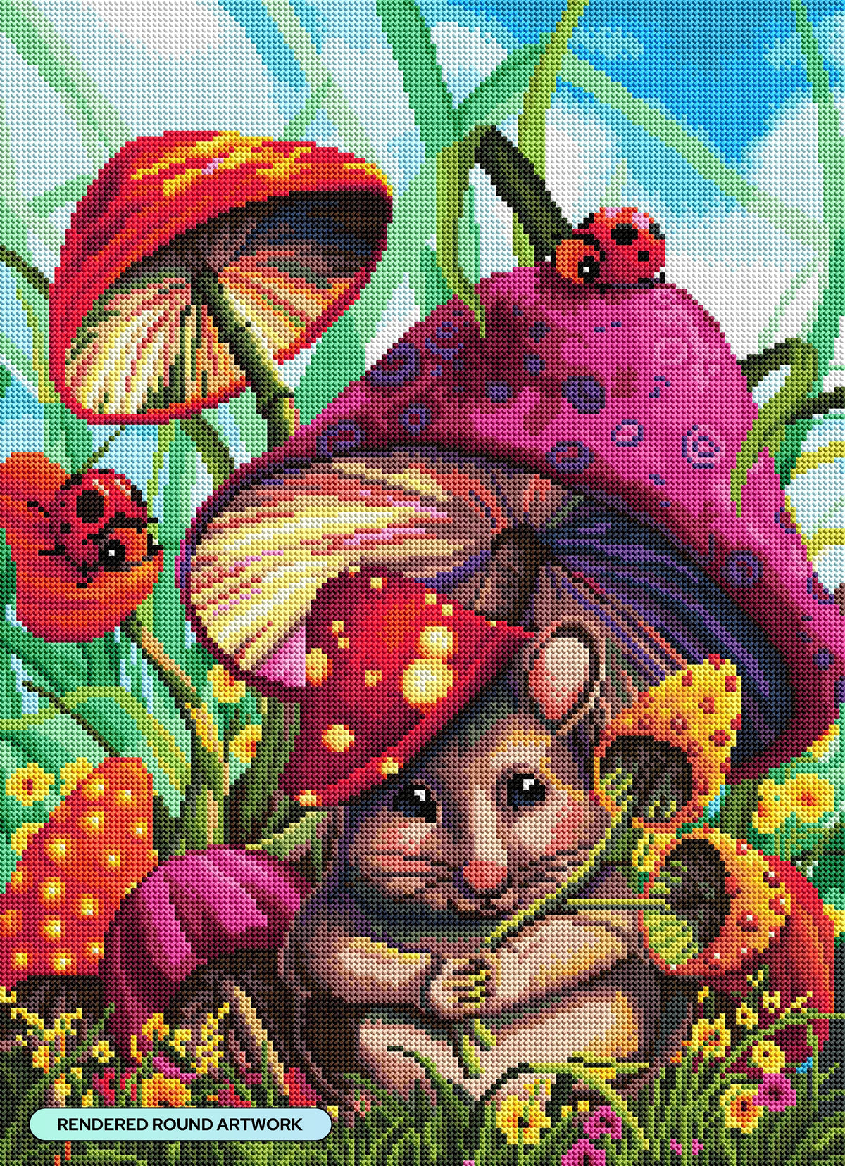 Diamond Painting Mushroom Mousie 17" x 23" (42.7cm x 58.9cm) / Round with 56 Colors including 3 ABs and 2 Fairy Dust Diamonds / 33,170