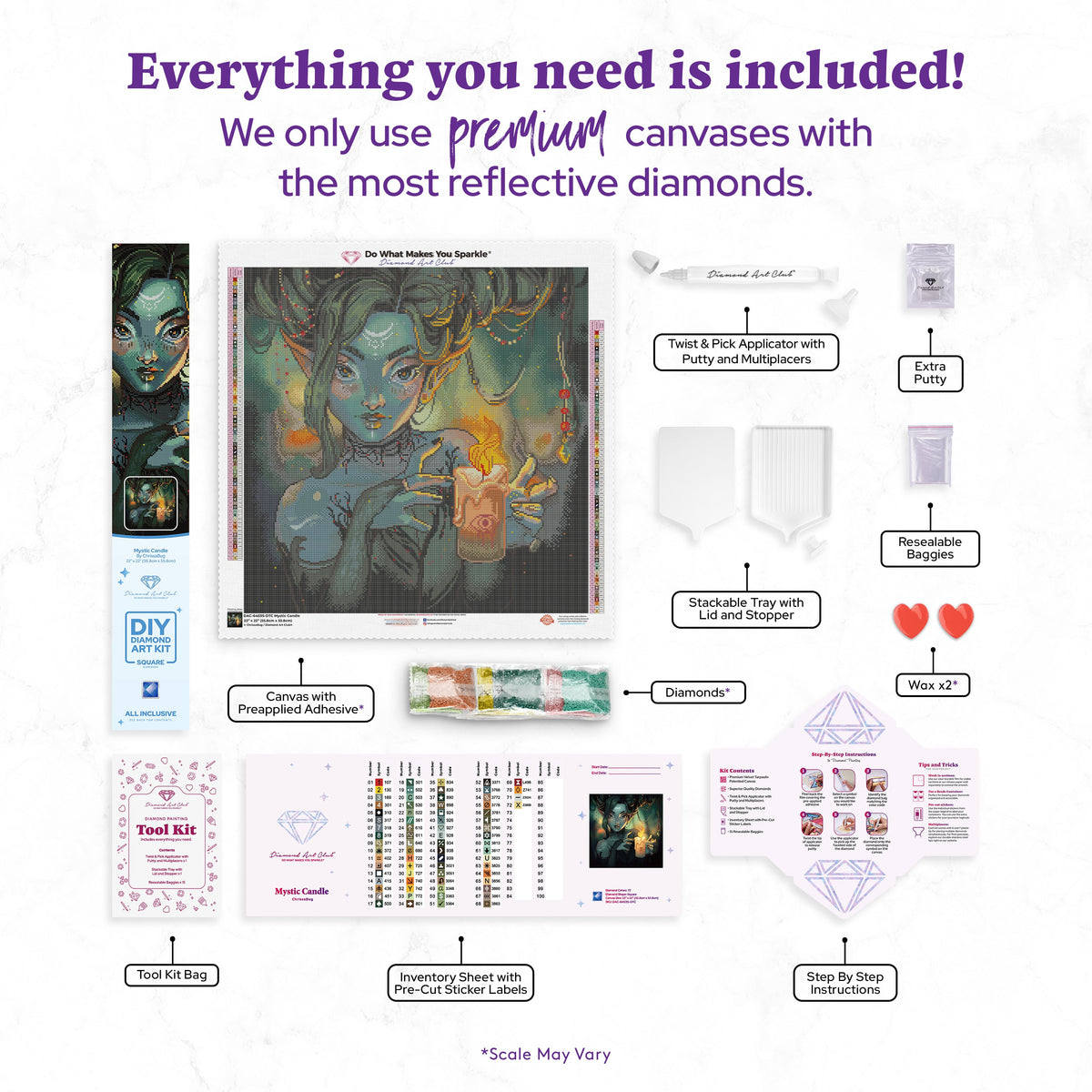 Diamond Painting Mystic Candle 22" x 22" (55.8cm x 55.8cm) / Square with 72 Colors including 2 ABs and 1 Iridescent Diamonds and 3 Fairy Dust Diamonds / 50,176