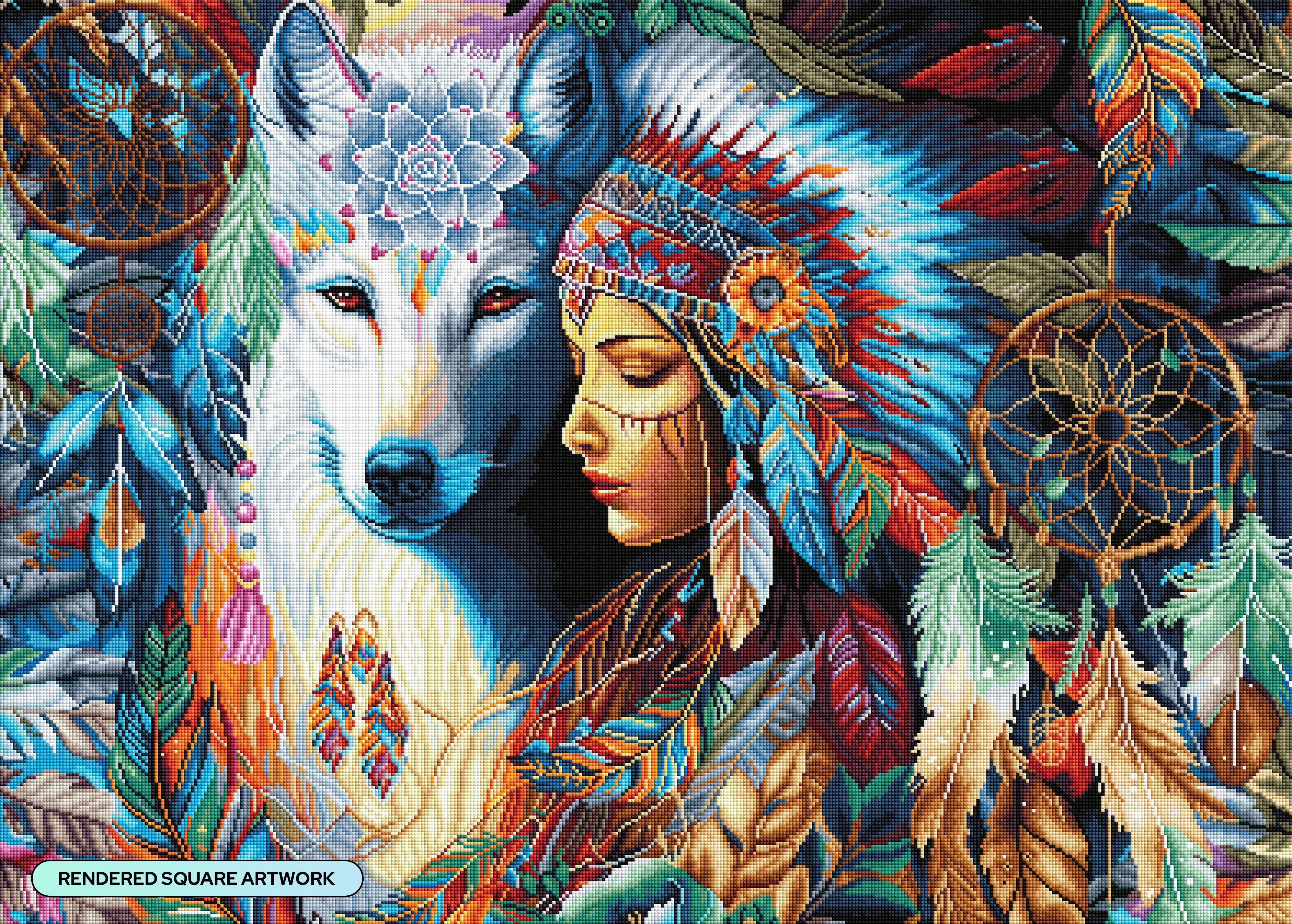 Diamond Painting Native American Wolf Queen – Diamonds Wizard