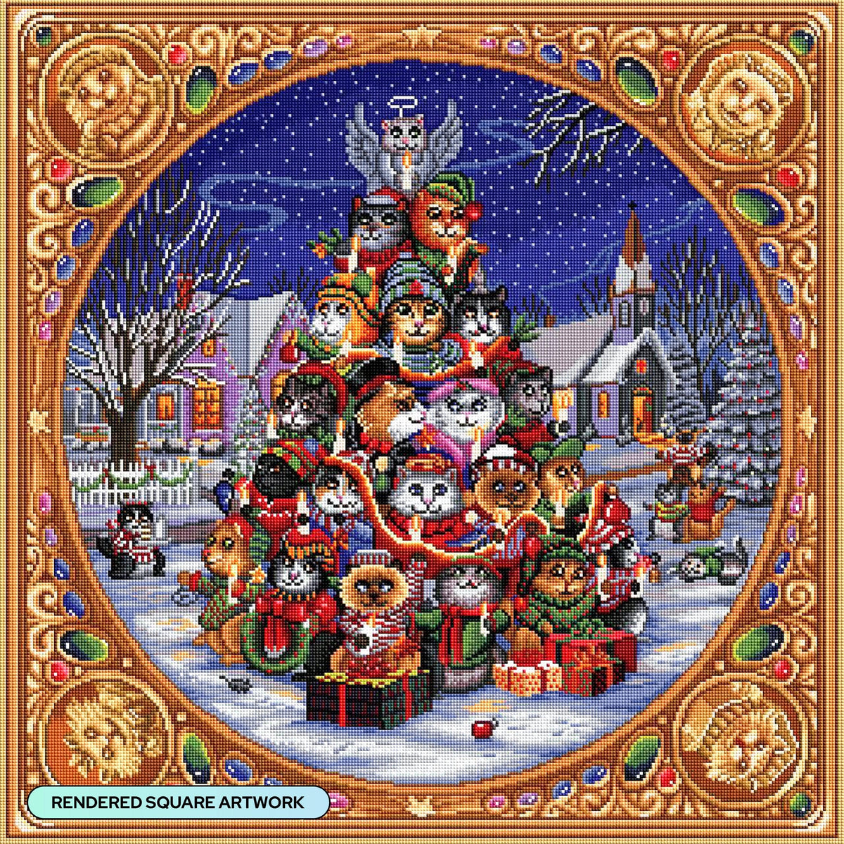 Diamond Painting O Kitten Tree 27.6" x 27.6" (70cm x 70cm) / Square with 58 Colors including 4 ABs and 3 Fairy Dust Diamonds / 78,961