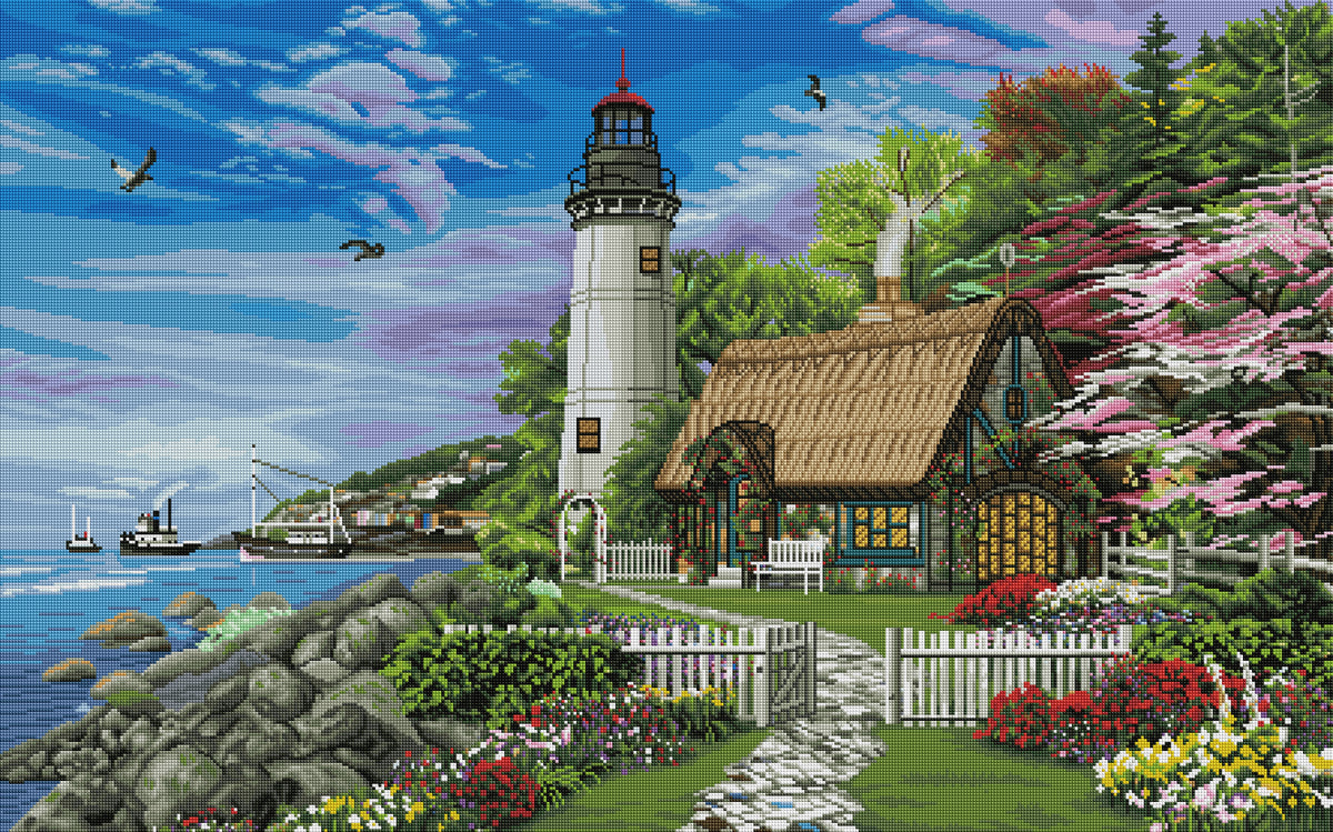 Diamond Painting Old Sea Cottage 44.1" x 27.6″ (112cm x 70cm) / Square with 60 Colors including 2 ABs / 122,984