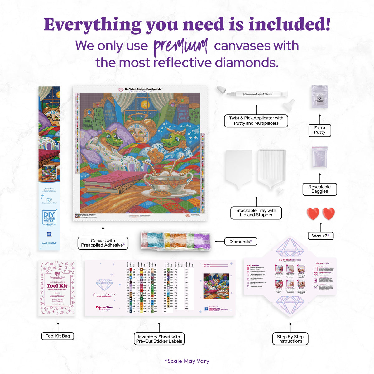 Diamond Painting Pajama Time 25.6" x 25.6" (65cm x 65cm) / Square with 66 Colors including 5 ABs / 68,120