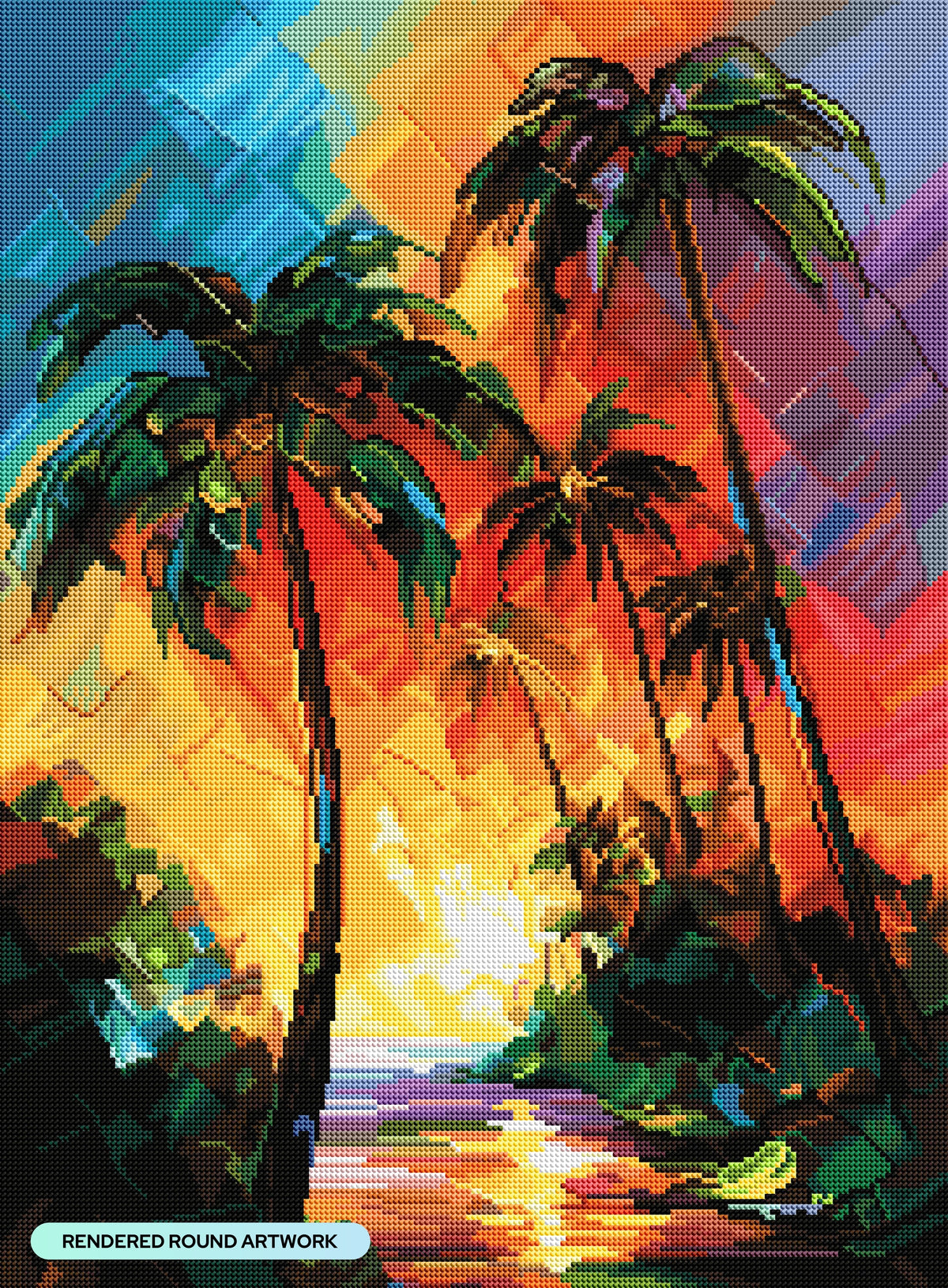 Diamond Painting Palm Paradise 20" x 27" (50.7cm x 68.9cm) / Round with 73 Colors including 3 ABs and 2 Fairy Dust Diamonds / 44,526