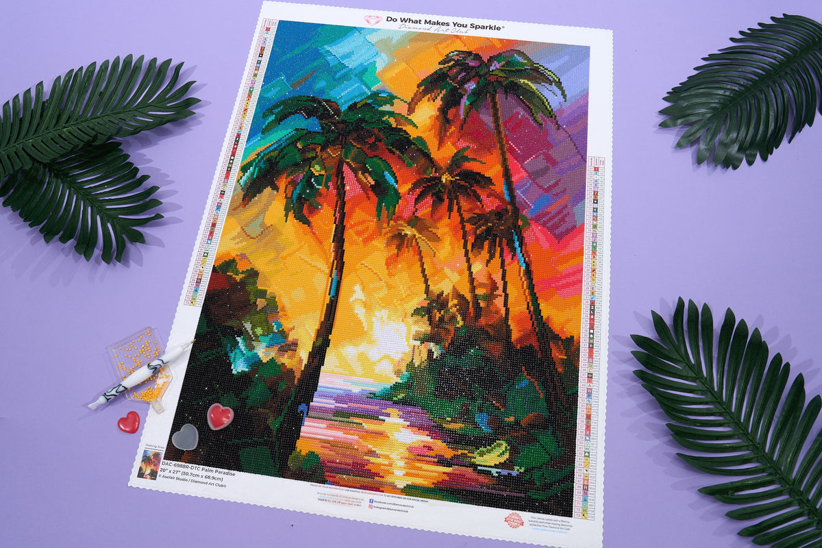 Diamond Painting Palm Paradise 20" x 27" (50.7cm x 68.9cm) / Round with 73 Colors including 3 ABs and 2 Fairy Dust Diamonds / 44,526