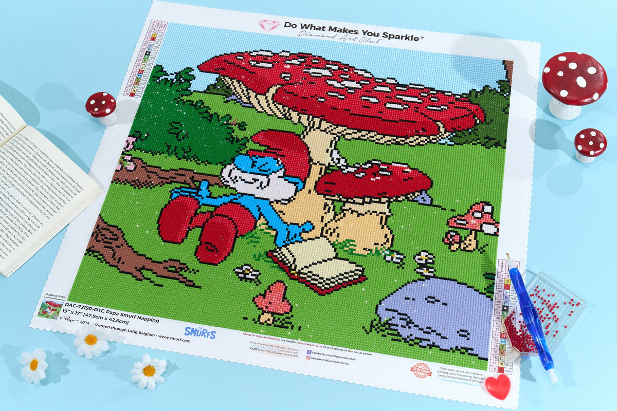 Diamond Painting Papa Smurf Napping 19" x 17" (47.9cm x 42.6cm) / Round with 18 Colors including 4 ABs and 1 Fairy Dust Diamond / 25,992