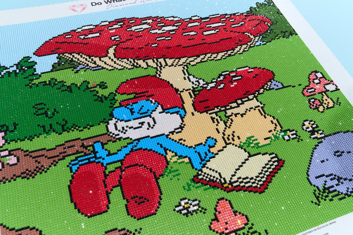 Diamond Painting Papa Smurf Napping 19" x 17" (47.9cm x 42.6cm) / Round with 18 Colors including 4 ABs and 1 Fairy Dust Diamond / 25,992