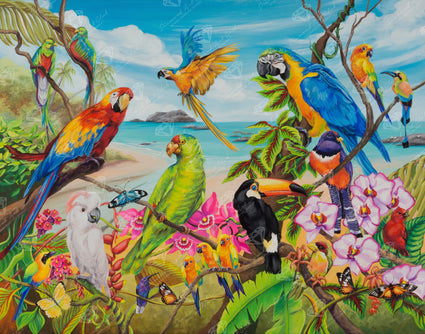 Diamond Painting Parrots in Paradise 28" x 22" (71cm x 56cm) / Square with 63 Colors including 5 ABs / 62,101