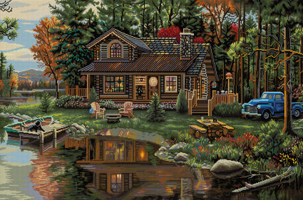 Diamond Painting Peace River Cabin 41.7" x 27.6" (106cm x 70cm) / Square With 60 Colors Including 5 ABs / 119,425