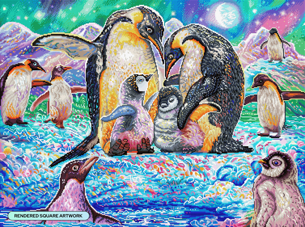 Diamond Painting Penguin Harmony 37" x 27.6" (94cm x 70cm) / Square with 62 Colors including 2 ABs and 3 Fairy Dust Diamond / 105,937