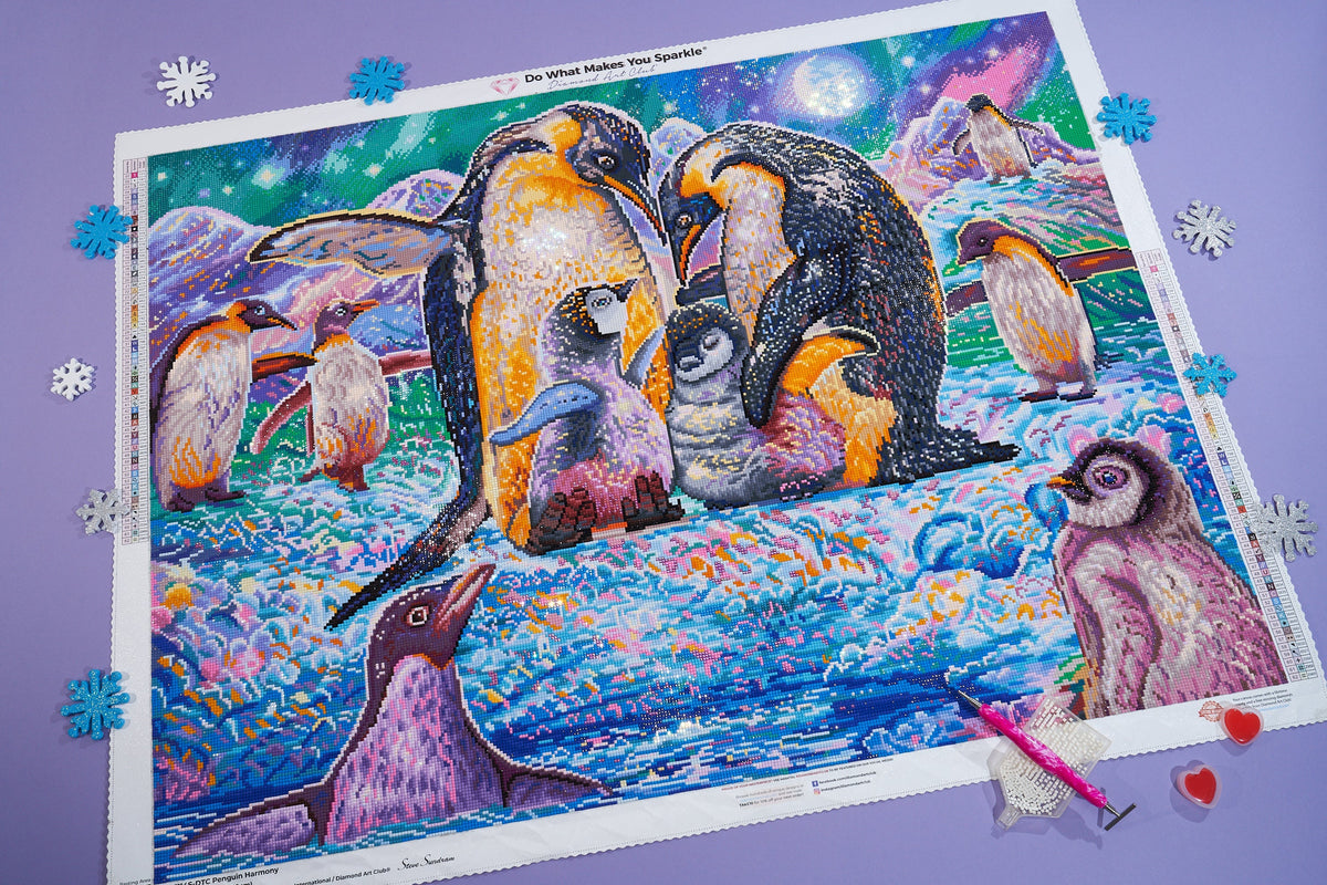 Diamond Painting Penguin Harmony 37" x 27.6" (94cm x 70cm) / Square with 62 Colors including 2 ABs and 3 Fairy Dust Diamond / 105,937