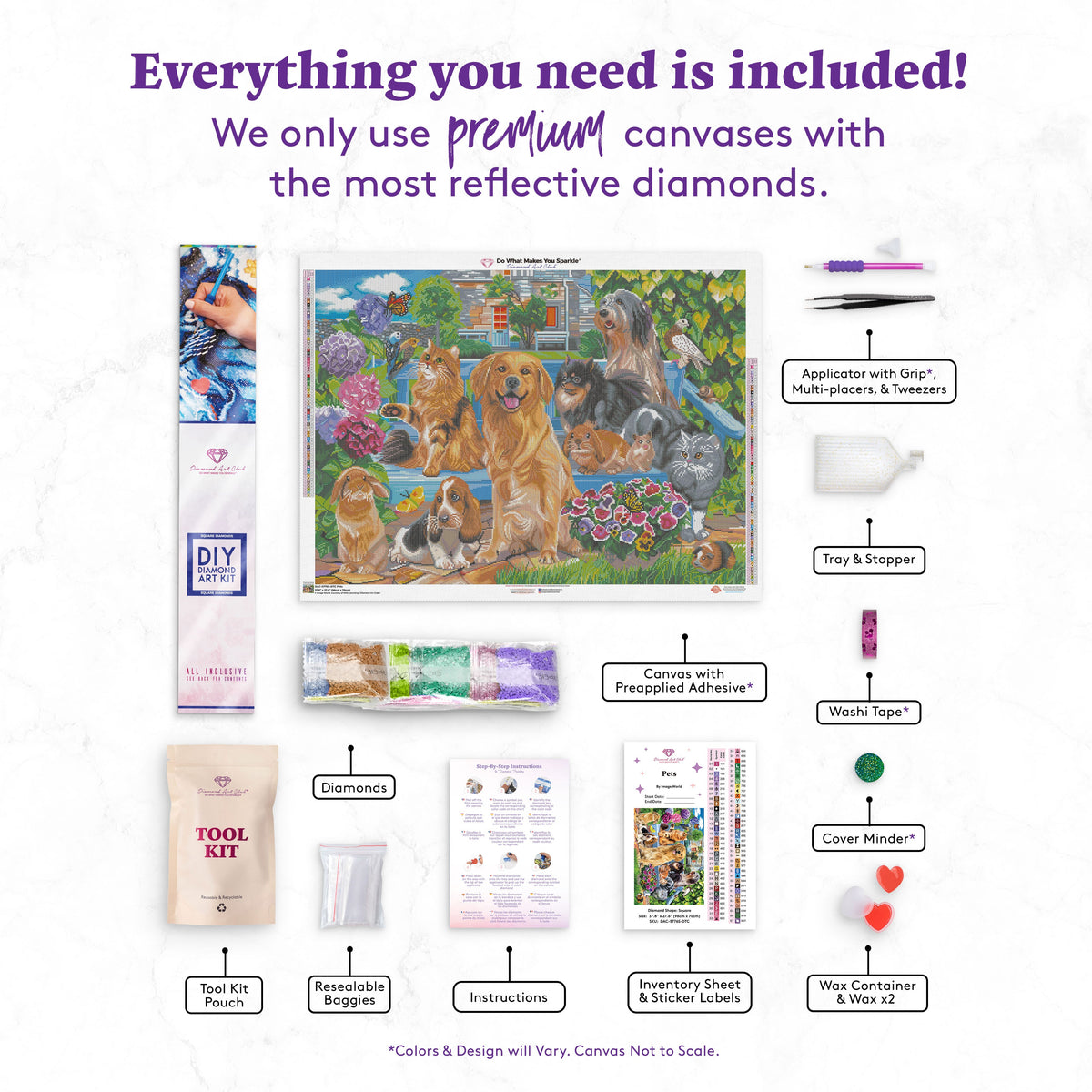 Diamond Painting Pets 37.8" x 27.6" (96cm x 70cm) / Square with 77 Colors including 2 ABs and 3 Fairy Dust Diamonds / 108,185