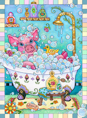 Diamond Painting Piggy In A Tub 22" x 30″ (56cm x 76cm) / Round with 49 Colors including 2 ABs / 54,128