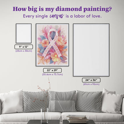 Diamond Painting Pink Ribbon Floral 22" x 29" (55.6cm x 73.7cm) / Round with 62 Colors including 1 Iridescent Diamond and 3 Fairy Dust Diamonds / 54,136