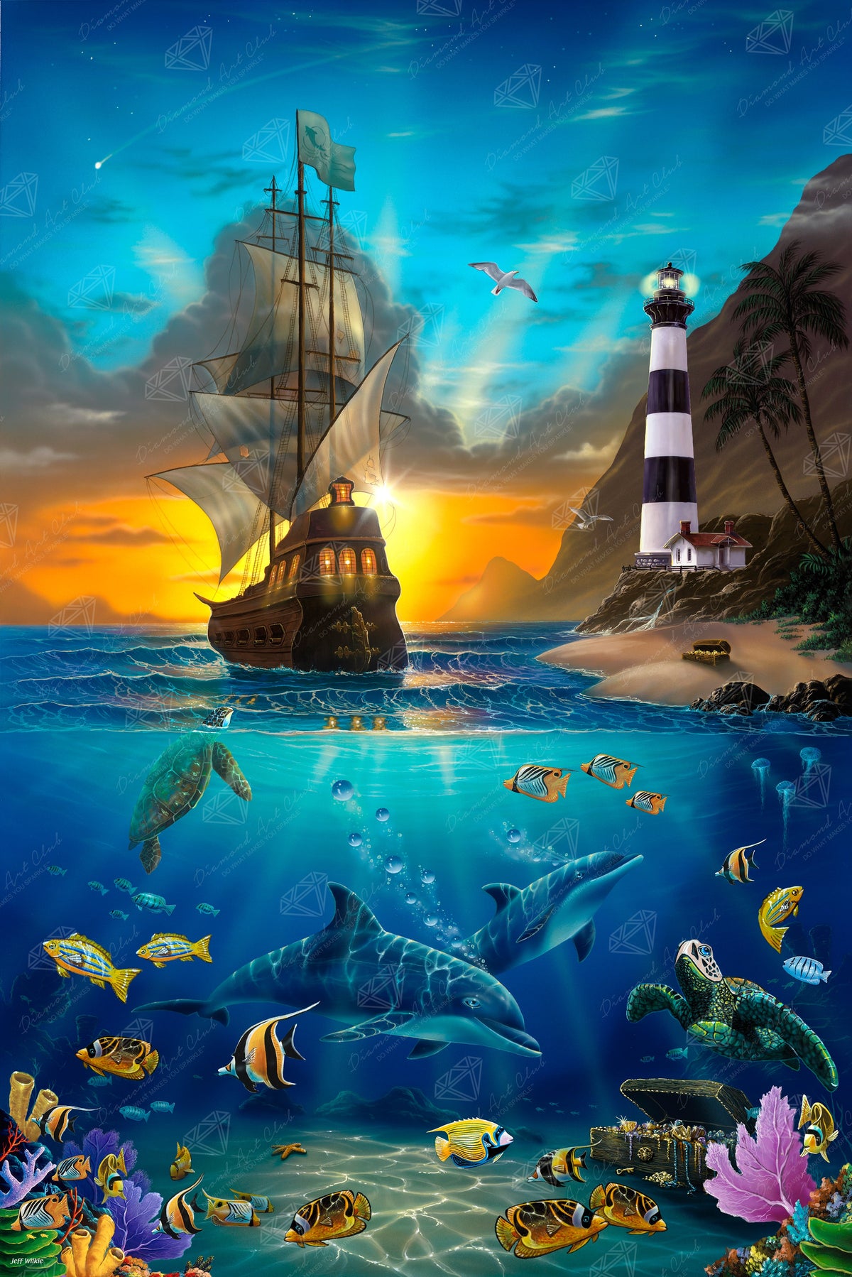 Diamond Painting Pirate's Lighthouse 27.6" x 41.3" (69.9cm x 104.8cm) / Square with 66 Colors including 1 AB and 4 Fairy Dust Diamonds / 118,301