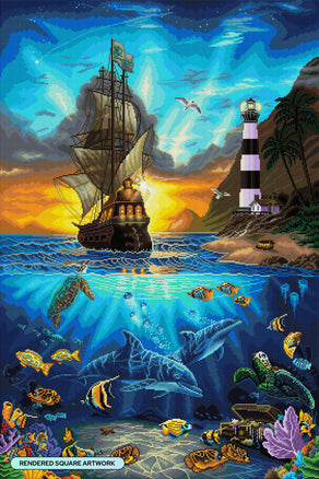 Diamond Painting Pirate's Lighthouse 27.6" x 41.3" (69.9cm x 104.8cm) / Square with 66 Colors including 1 AB and 4 Fairy Dust Diamonds / 118,301