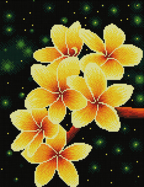 Diamond Painting Plumeria 13" x 17" (32.8cm x 42.6cm) / Round With 14 Colors Including 2 ABs and 1 Iridescent Diamonds / 17,784