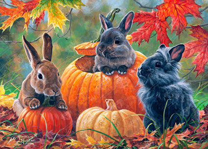 Diamond Painting Pumpkin Patch Bunnies 28" x 20″ (71cm x 51cm) / Round with 65 Colors including 4 ABs / 45,612